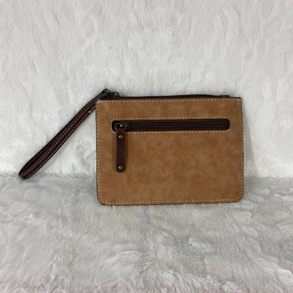 BOC Born Concepts Women's Brown Wristlet Wallet Pouch ID Slot Zip Closure